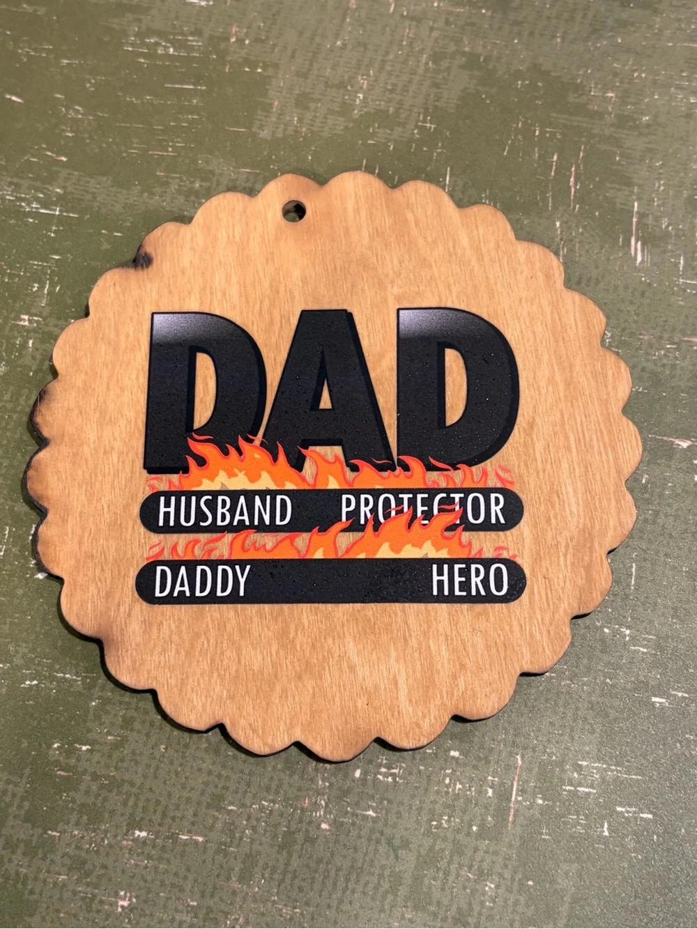 Wooden 'DAD' Ornament with Flame Design - Ideal Father's Day Gift